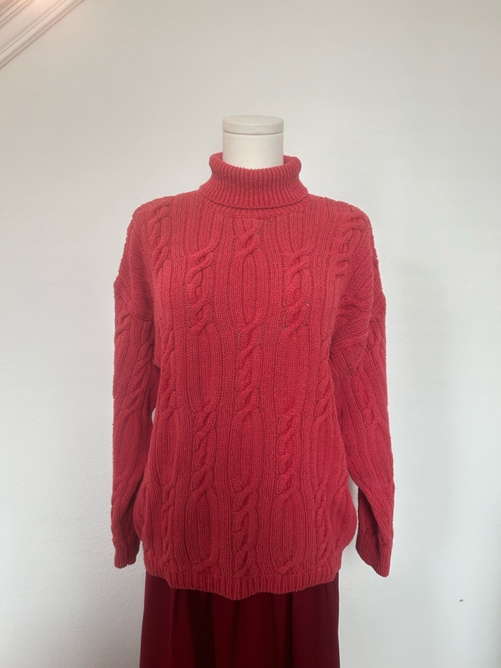 Vintage Cambridge Dry Goods 100% Silk Cable Knit Turtleneck Sweater - Coral